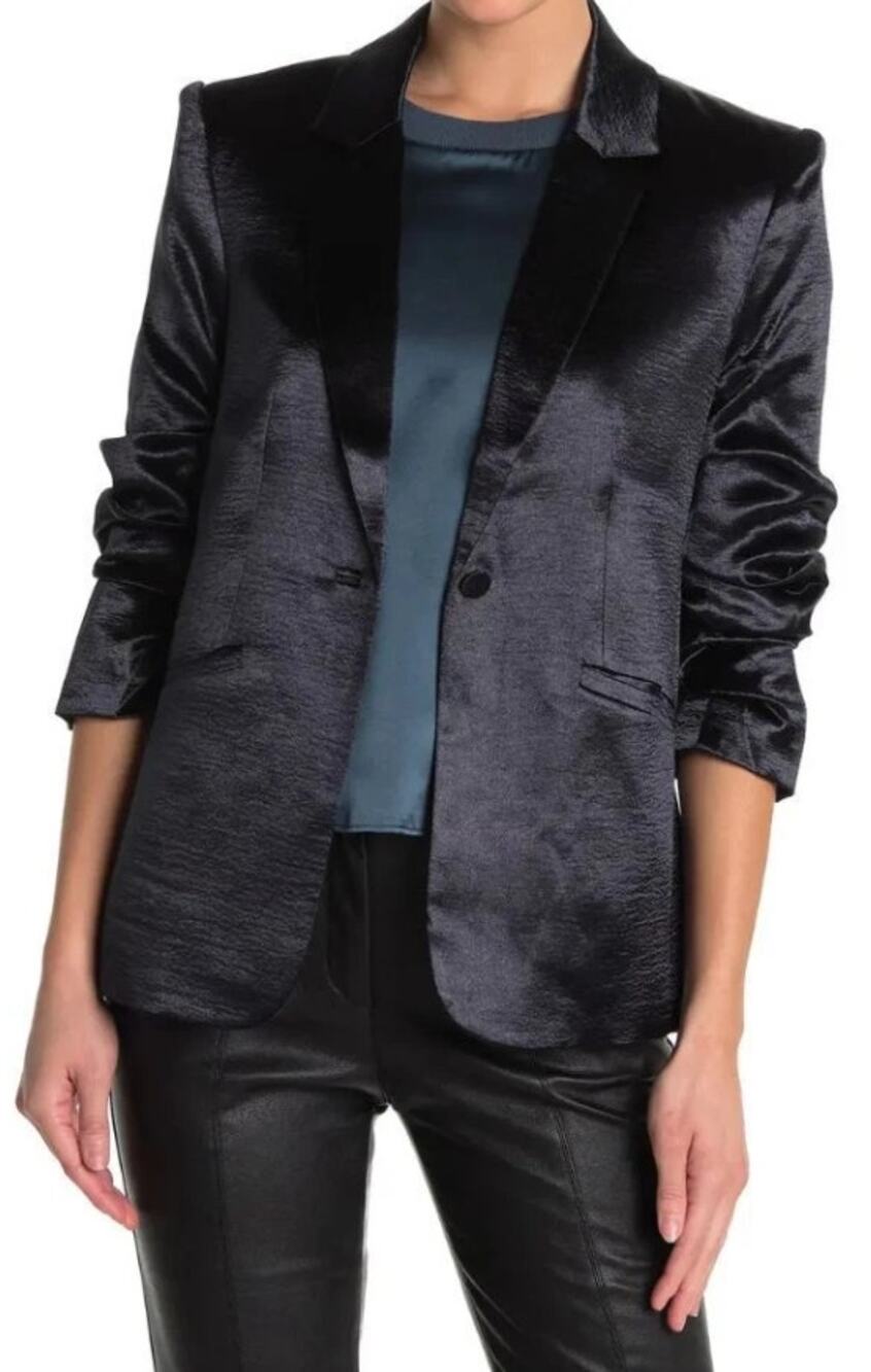 Cinq a Sept NWT Kylie Hammered Satin Blazer Size 4 Black Jacket $495